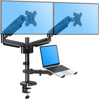 Naujas Triadyn TriMount stalo laikiklis dviem monitoriams ir nešiojamam kompiuteriui, ergonomiškas, reguliuojamas, pasukamas TRD-BLK-3AL-13 -32