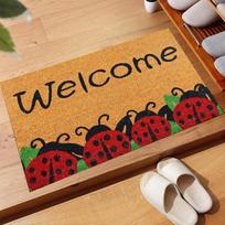 Adorable Cute Ladybug Welcome Doormat Non-Slip Rubber Back Entrance Rug Non-Woven Spring Garden Floor Mat Home Decor 60cmx40cm brown