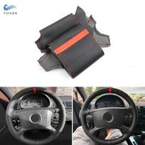 Car Steering Wheel Cover Leather Trim For BMW 3 5 Series E36 E46 E39 1998 1999 For X3 E83 X5 E53 2000-2006 Black with red gray