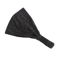 Solid color rhinestone wide edge back elastic headband for women Size fits all black
