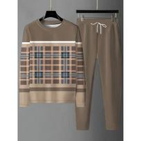 Vintažinis sportinis kostiumas Pavasarinis Negabaritinis Rinkinys Spausdintas Ilgomis Rankovėmis T-shirt+Kelnės Jogger Sportinė apranga Laisvalaikio Gatvės apranga 2 dalių Kostiumas 3XL beige