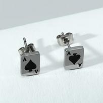 A Pair of Stainless Steel Lucky Playing Card Spade A Earrings gray