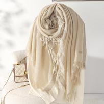 Women's 100% Pure Cashmere Tassel Edge Scarf - Fashionable, Versatile, Warm beige