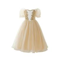 Nauja pūstų rankovių princesės tiulio suknelė mergaitėms – oficiali ilga suknelė su puria sijonu 120cm/5Y beige
