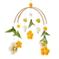 Air Balloon Baby Rattle Toys Wooden Mobile Musical Bed Bell Hanging Toy 0-12 Month Newborn Infant Crib Gift Holder Brackets beige
