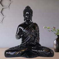 Resin Meditating Sitting Buddha, Gautam Buddha Statue, Black Gloss Color juoda
