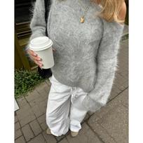 Moteriškas didelio dydžio megztas megztinis iš alpakos mišinio Laisvo kirpimo Off-Shoulder ilgomis rankovėmis Viršutinis drabužis Laisvalaikio Puloveris Large gray