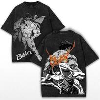 Manga Baki Hanma Baki Printed Tee Men Oversized Clothing Washed Cotton Tshirt Vintage Casual Loose T Shirt Harajuku Male Tshirt S gray