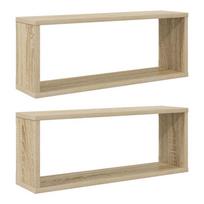 Cube Shelves Set of 2 Sonoma Oak Finish 60 x 15 x 23 cm Particleboard