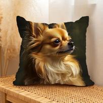 Double Sided Modern Chihuahua Dog Print Soft Throw Pillow Cover For Home Living Room And Sofa Bedroom Decoration Peach skin 18*18(CM)-1Pcs black