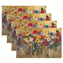 Gold Klimt Poppy Floral Placemats, Table Cover,Heat Insulation Mats for Farmhouse Dinner Table,Open Kitchen Table Decor 4PCS beige