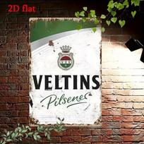 Vintažinis Veltins Pilsener alaus retro metalinis skardinis ženklas Vokietijos alaus daryklos logotipas Sienų dekoracija barui, užeigai, vyriškam kampeliui 20x30cm（7.8x11.8inch） gray