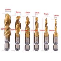 6Pcs Tap Titanium Coated Drill and Tap Set Metric Thread HSS M3-M10 Screw Tapping bit Tool 1/4 Hex Shank Hand Tools brown