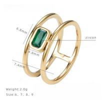 Double-layer green zircon ring female niche design light luxury index finger ring, titanium steel electroplated ring 9 beige