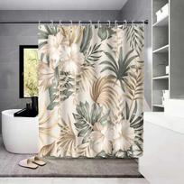 1pc Monstera Deliciosa Floral Print Shower Curtain, with 12 Hooks, Machine Washable, for Shower Partition and Privacy Protection 90x180cm gray