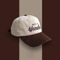 Corduroy Hat WONDER Embroidery Patchwork Colours Baseball Cap Korean for Women Fashion Visor Cap for Men tamsiai mėlyna spalva