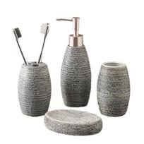 high-end washing kit sub-bottle tree pattern bathroom lotion bottle soap dish ceramic bathroom four-piece set gray