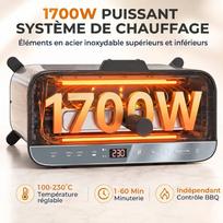 Mini-Four Électrique 3-en-1 1700 W, Grille-Pain à Fente Longue, Gril de Table 4,9L, Écran LED, Minuterie 60 min, Argenté