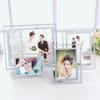 Dvipusis B5 kristalinio stiklo nuotraukų rėmelis stalui - Idealiai tinka sertifikatams, kūdikių ir vaikų nuotraukoms Crystal Glass Picture Frame Double-Sided - Gold white