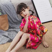 Vaikų bijūnų kimono chalatas Patogus elegantiškas satino naktinis chalatas vonios chalatas Kūdikio podiumo pasirodymo suknelė mergaitėms Vaikų kasdienė apranga 14 violetinė