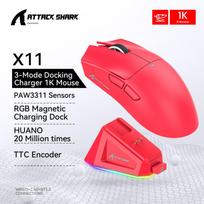 Attack Shark X11 Wireless Mouse,Tri-Mode Connection 2.4GHz/Wired/Bluetooth PAW3311 22000DPI 400IPS RGB PC Gaming Mouse raudona
