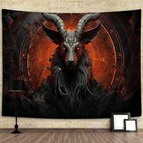 Demon Goat Head Tapestry, Occult Demon Red Black Gothic Witch Tapestry, 70s 80s Hippie Wall Decor Tapestry Wall Hanging 100X70CM