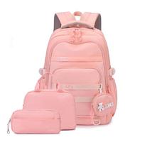 3pcs/set Kids Backpack with Lunch Box Pencil Bag Elementary Middle School Backpack for Girls Student School Bags Teens Bookbag white