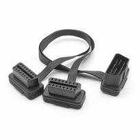 Flat+Thin 16Pin OBD 2 Extender Male To Dual Female Y Splitter OBDII Extension Connector Cable Car Scanner black