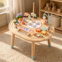 Developmental Activity Table Wood Finish Wooden Compact Children's Learning Toy for brown