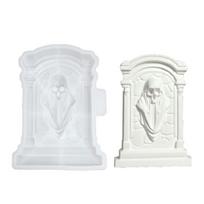 Halloween Silicone Mold for Ghostly Tombstone Plasters Casting, Flexible Cements Decors Mold for DIY Seasonal Desktop Displays 1 white