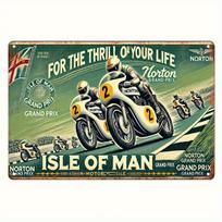 Meno sala TT lenktynės Vintažinis metalinis skardinis ženklas Sienos menas Retro motociklų lenktynių dekoras su „Thrill Your Life“ dizainu Patvarus 30x40cm(11.8x15.7inch) black