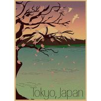 Retro Japan Travel Poster: Sushi Restaurant and Izakaya Scenery Yellow Kraft Paper (No Glue) 30X42 cm gray
