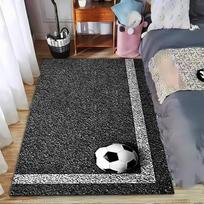Futbolo aikštės rašto kilimas su realistišku kamuolio dizainu, minkštas pilkas kilimas, tinkamas naudoti kaip neslystantis elementas svetainės, miegamojo, sofų. 70x100cm( 27x39in ) black