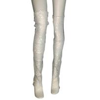 Women Nightclub Fishnet Mesh Over Knee Thigh Highs Leg Warmer Sparkly Rhinestones Crystal Long Socks Leg Cover Sleeve white