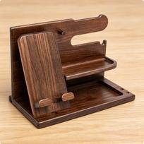 Bedside Valet Tray MultiCompartment Wooden Phone Dock Space Saving Desktop Gadget Holder for Office brown