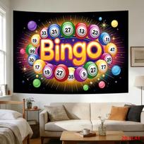 Bingo Tapestry - Colorful Game Ball Wall Art, Party Decor, Number Sphere Hanging, Polyester, Multiple Sizes 100X70CM brown