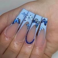 24Pcs Simple French Press On Nails Long Square Sweet Cute Fake Nails With Glitter Diamond Stick On Nail gray