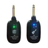 A8 Bluetooth belaidis gitaros siųstuvas ir imtuvas su triukšmo slopinimu ir atsparumu trukdžiams. 1 Transmitter + 1 Receiver, Black juoda
