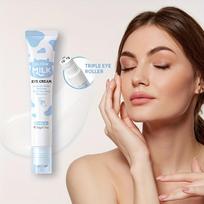 Milk Eye Cream Contains Vitamins A and B and Comes with A Rolling Massage Ball and Triple Eye Roller for Effective Eye Care Milk 20g beige