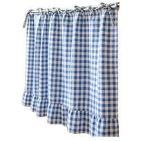 Ruffled Edge Farmhouse Plaid Kitchen Oven Skirt No Drilling with Tie Ribbon Kitchen Cabinet Curtain Cotton