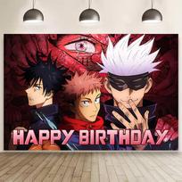 Cartoon for Jujutsu Manga Kaisen Happy Birthday Backdrop Birthday Party Supplies Kawaii Background for Boys Girls,Happy 59×39inch/150*100cm