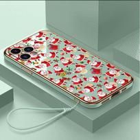 Prabangus padengtas TPU telefono dėklas su dirželiu, skirtas iPhone 6 6s 7 8 Plus SE XR XS 11 12 13 14 15 Pro Max minkšti dėklai A23 Kalėdų Senelis Laimingų Naujųjų Metų dangtelis for iPhone 15 Pro Max white