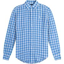 Polo Ralph Lauren Plaid Pony Logo Embroidered Long Sleeve Linen Shirt Women shirts Blue White 211780668-007 XXS white