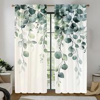 2pcs Lush Greenery Bliss Printed Blackout Door Curtains, Ideal for Living Room, Bedroom, Study, and Home Decoration 53x116cm &2pc white