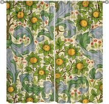 William Morris Curtains Green Watercolor Vintage Fruit Leaves Flower Art Style Room Windows Treatments for Bedroom Living Room 4 130*200 HOOK 1pcs beige