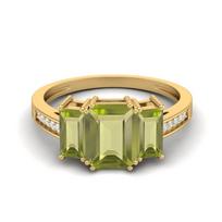 1.82 Ct Emerald Cut Peridot 925 Sterling Silver Gold Vermeil Three Stone Women Anniversary Ring 5 geltona