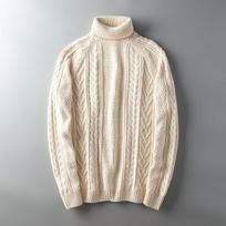 Užsienio prekybos paskutinės eilutės rankų darbo storų siūlų medvilninis megztinis megztinis Crew Neck, Off-White 2XL beige