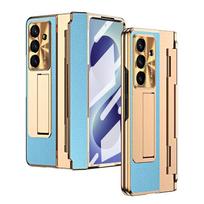 For Samsung Galaxy Z Fold 7 6 5 4 3 8 Ultra Cover Golden Bumper Leather Stand Hinge Cover Front Glass Film Protective Case Galaxy Z Fold 5 balta
