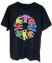 Keith Haring fondo juodi vidutinio dydžio nauji marškinėliai su šokančiais žmonėmis, unisex XXXL black