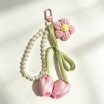 Sweet Tulip Keychain Fashion Ribbon Pearl Lace Bow Bag Accessories Tulip Backpack Pendant Bag Decoration One Size violetinė